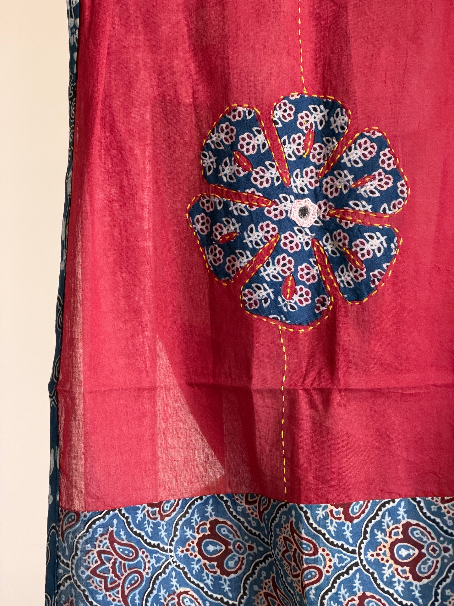 Ajrakh Suit Set with Appliqué Patchwork Dupatta