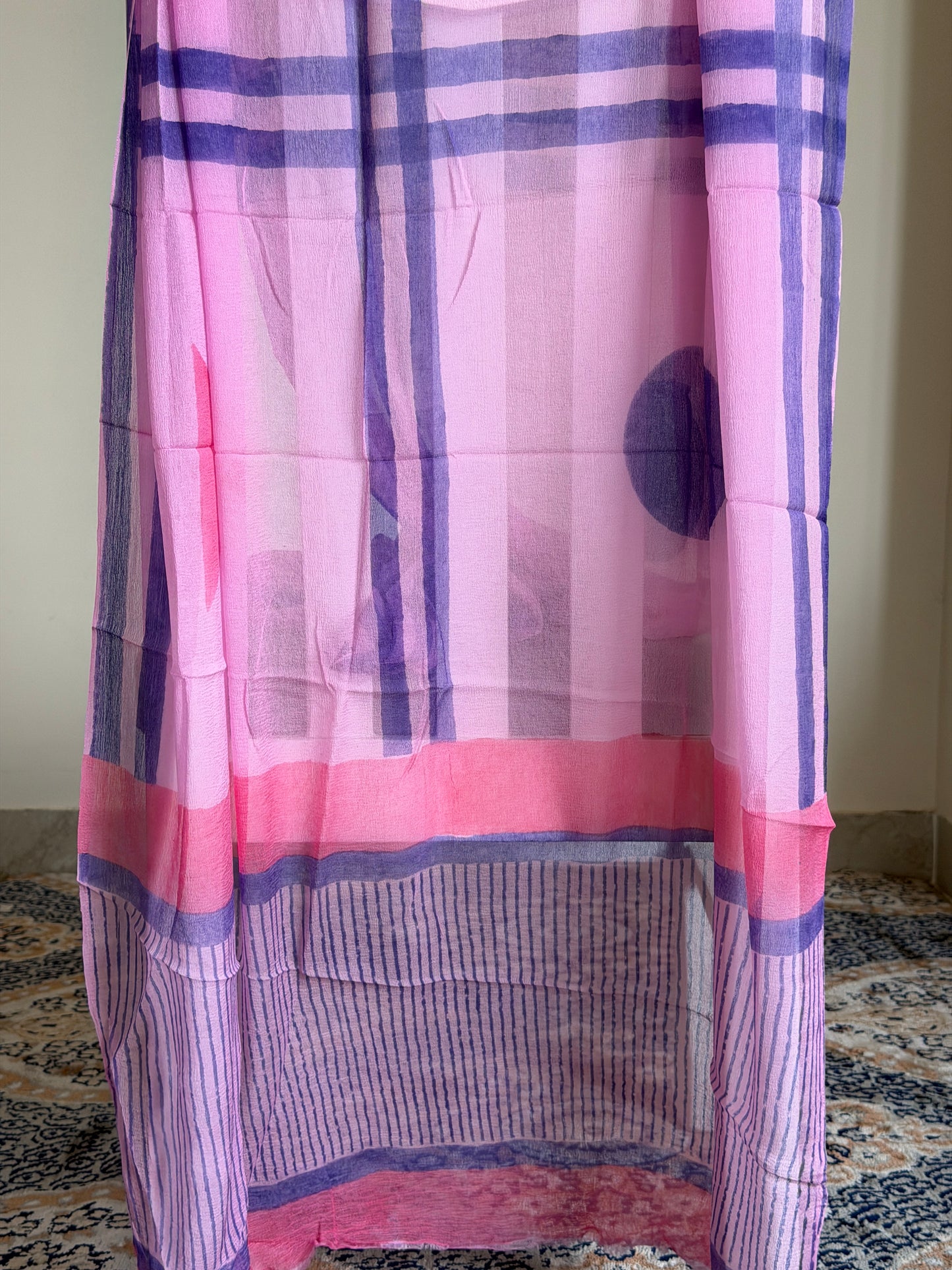 Pure Cotton Hand Block Printed Suit Set with Chiffon Dupatta