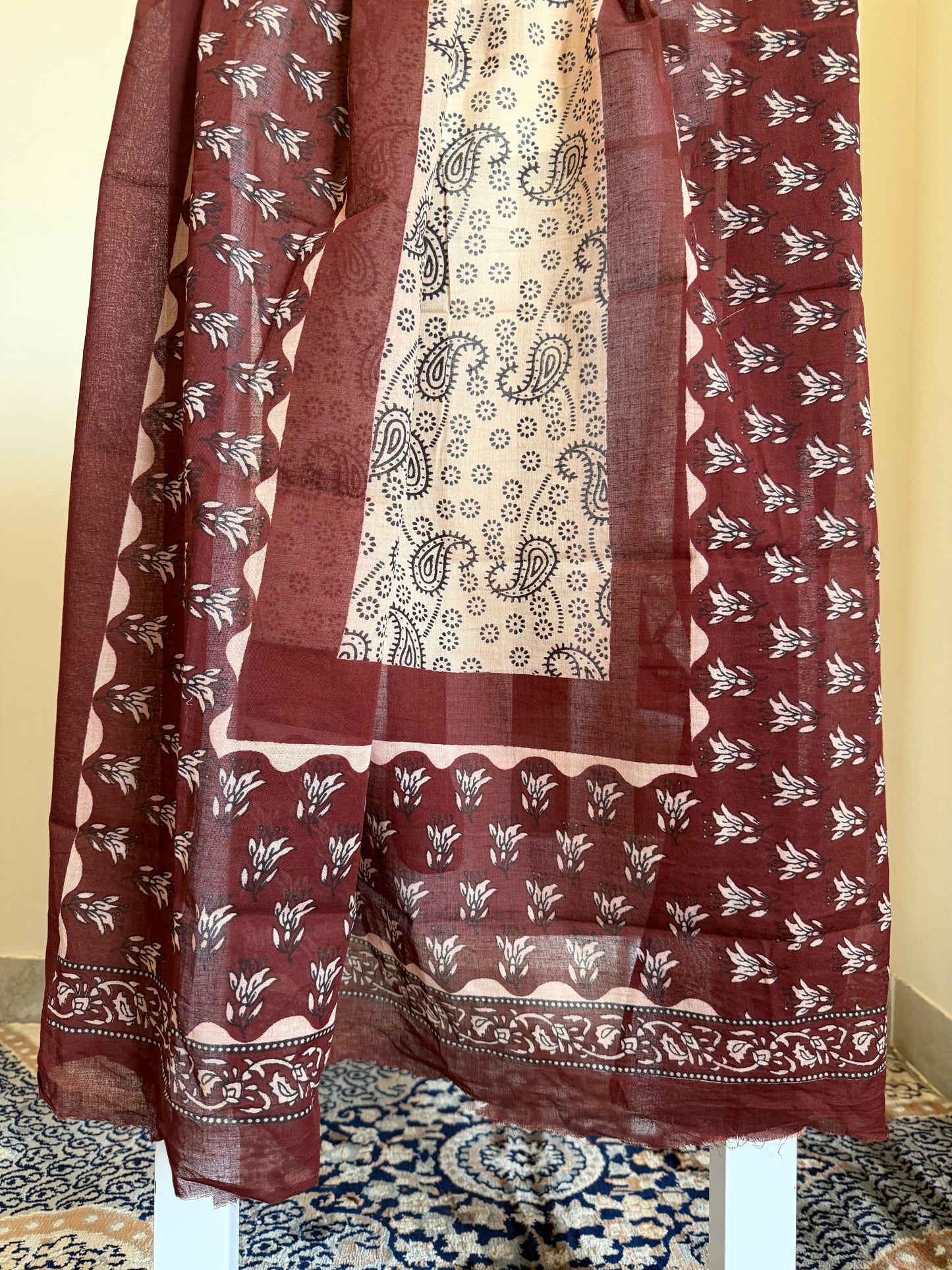 Pure Cotton Handblock Print 3 piece Unstitched Suit Set