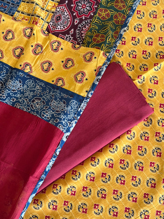 Ajrakh Suit Set with Appliqué Patchwork Dupatta