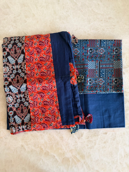 Ajrakh Suit Set with Appliqué Patchwork Dupatta