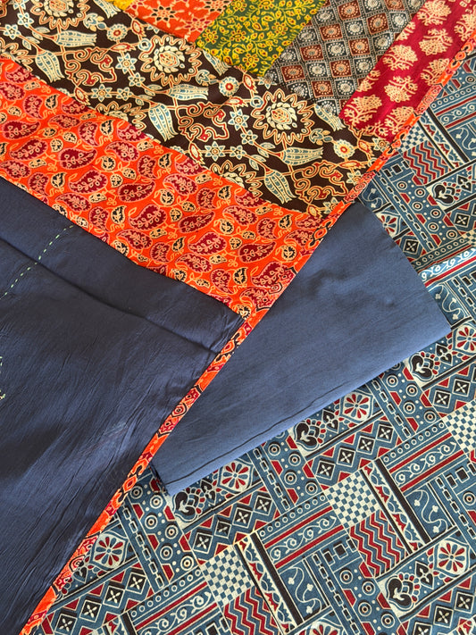 Ajrakh Suit Set with Appliqué Patchwork Dupatta