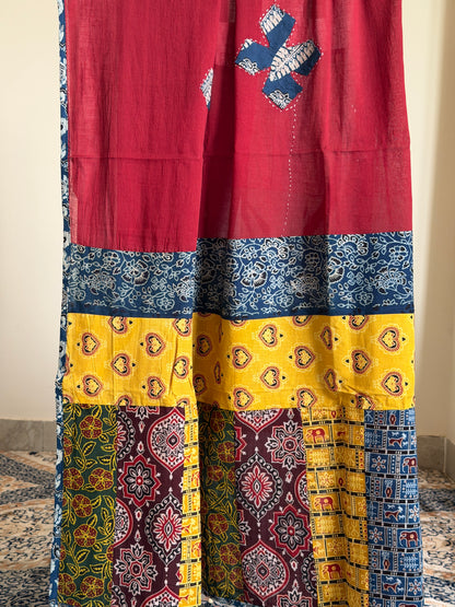 Ajrakh Suit Set with Appliqué Patchwork Dupatta