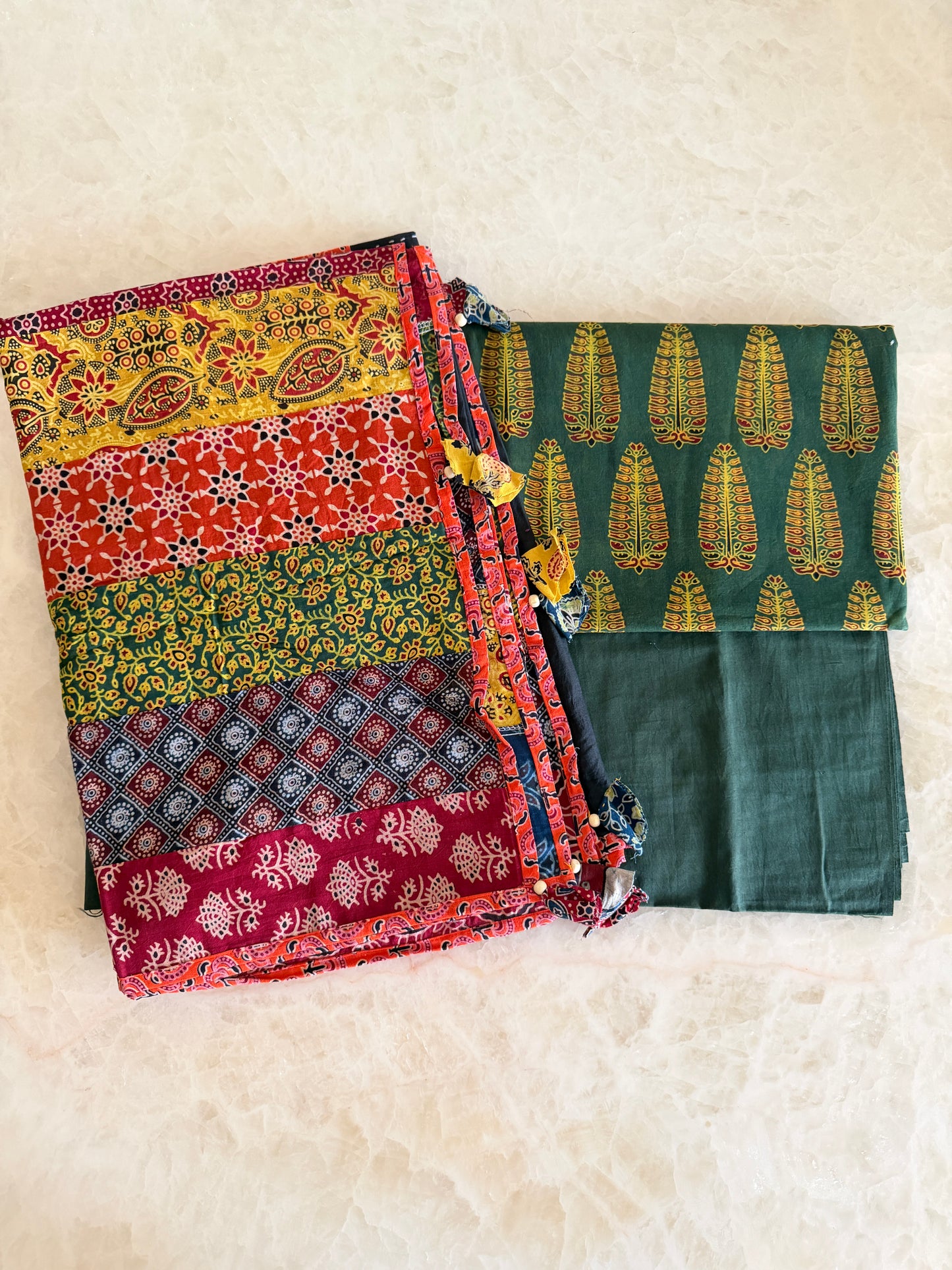 Ajrakh Suit Set with Appliqué Patchwork Dupatta