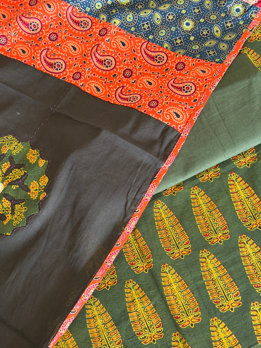 Ajrakh Suit Set with Appliqué Patchwork Dupatta