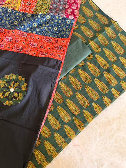 Ajrakh Suit Set with Appliqué Patchwork Dupatta