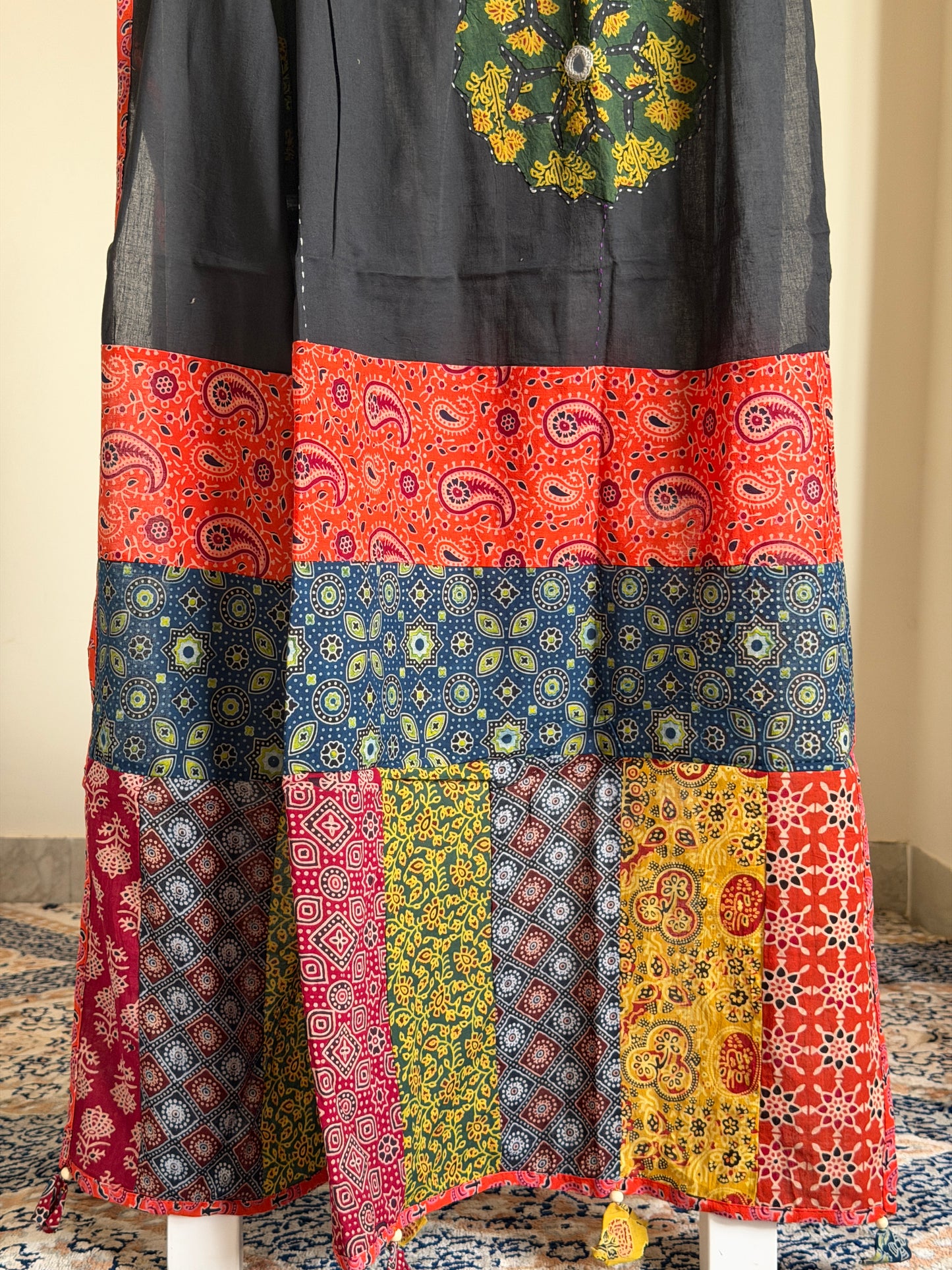 Ajrakh Suit Set with Appliqué Patchwork Dupatta