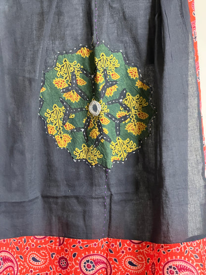 Ajrakh Suit Set with Appliqué Patchwork Dupatta