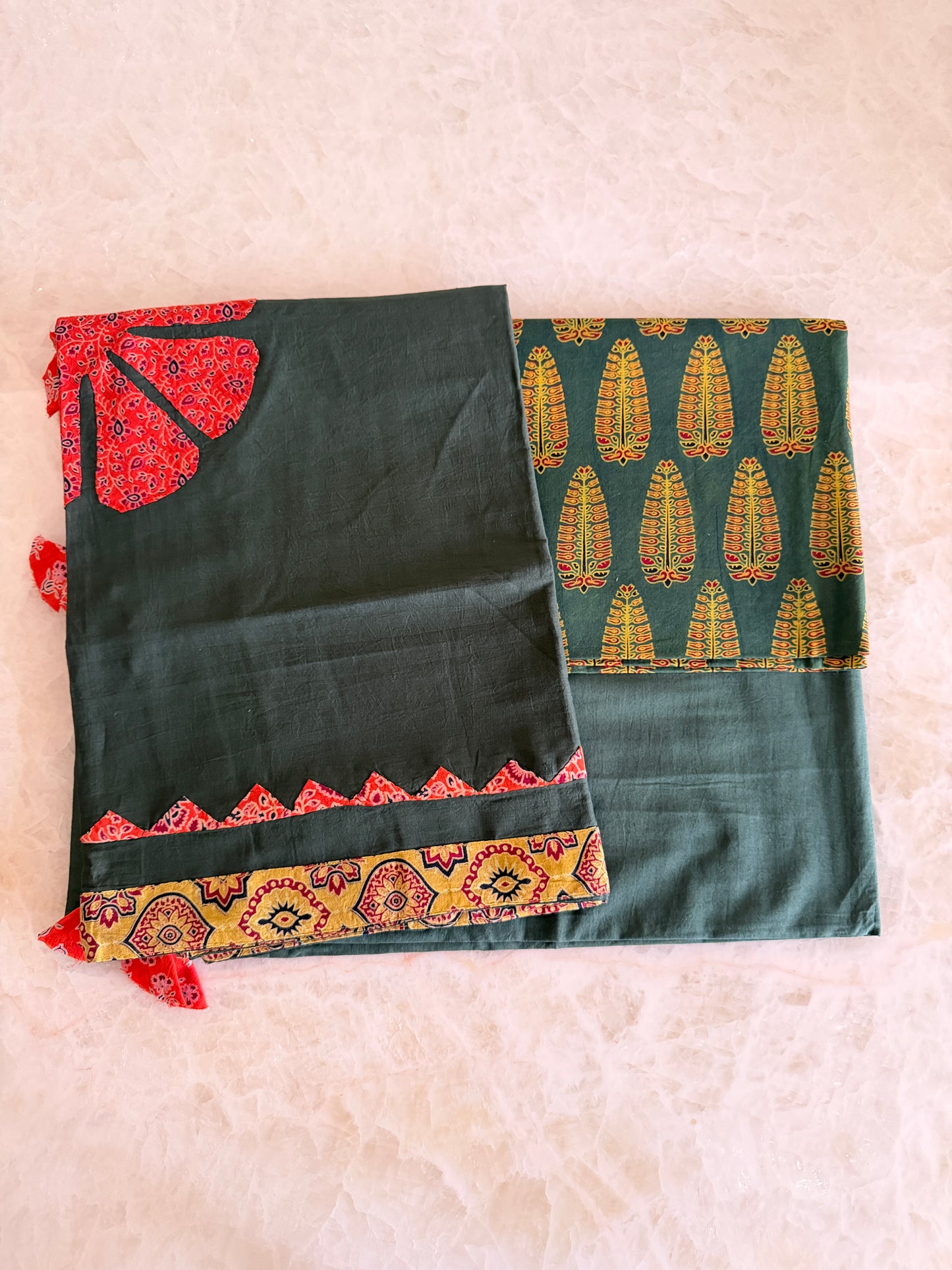 Ajrakh Suit Set with Appliqué Patchwork Dupatta