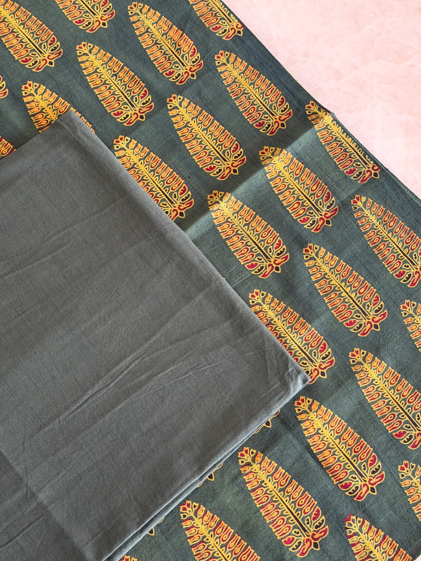 Ajrakh Suit Set with Appliqué Patchwork Dupatta