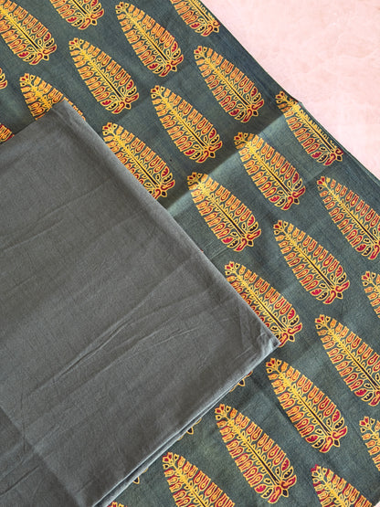 Ajrakh Suit Set with Appliqué Patchwork Dupatta