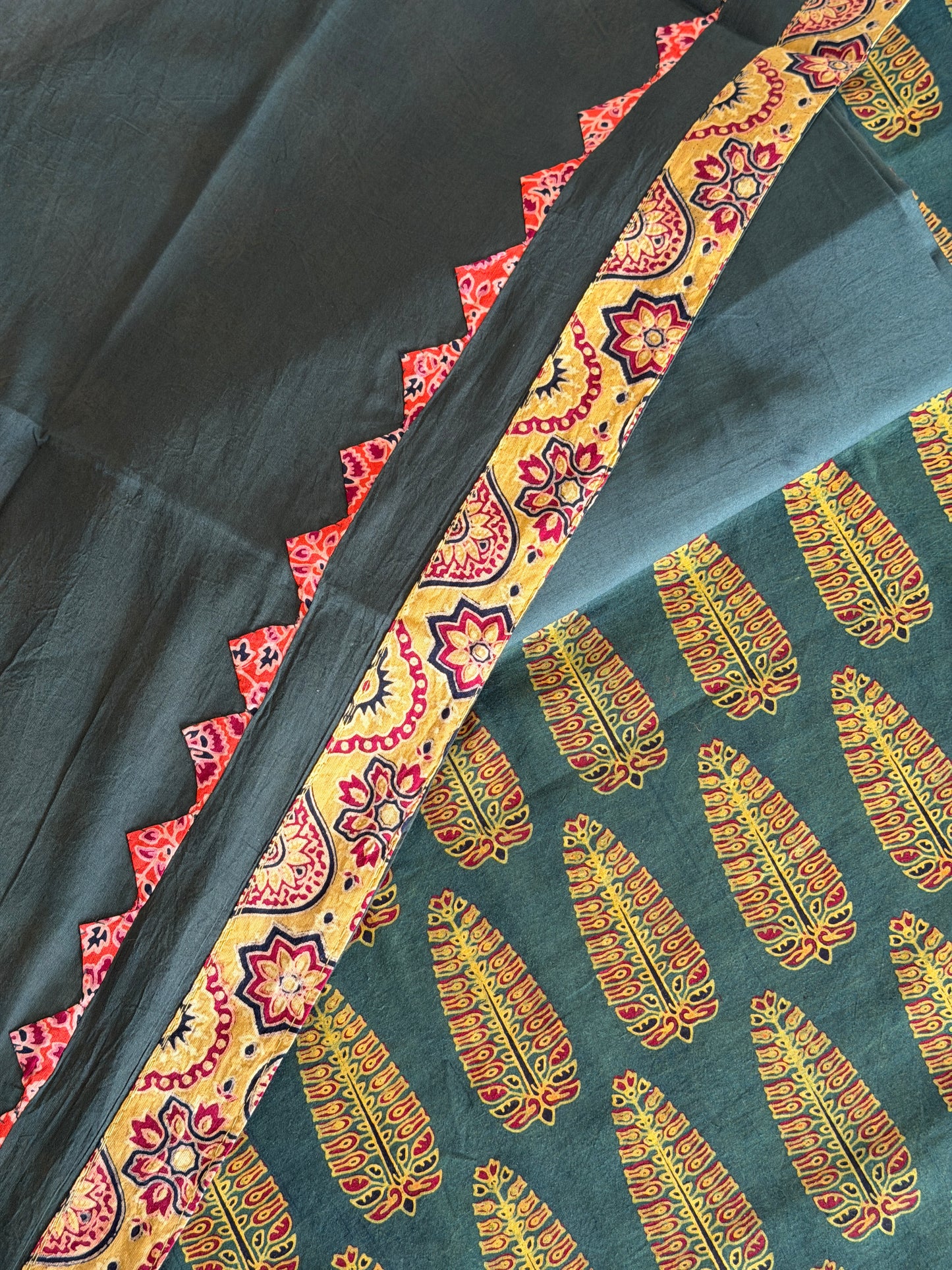 Ajrakh Suit Set with Appliqué Patchwork Dupatta