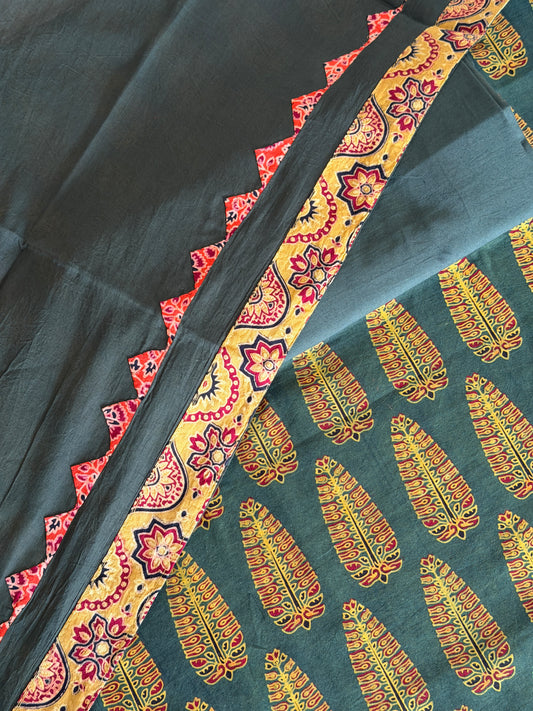 Ajrakh Suit Set with Appliqué Patchwork Dupatta