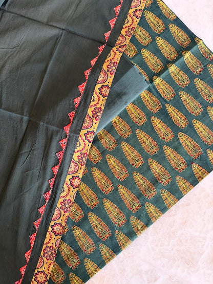 Ajrakh Suit Set with Appliqué Patchwork Dupatta