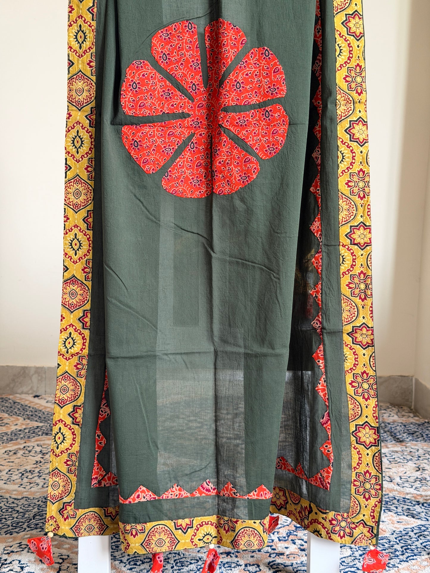 Ajrakh Suit Set with Appliqué Patchwork Dupatta