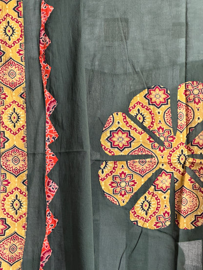 Ajrakh Suit Set with Appliqué Patchwork Dupatta