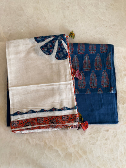 Ajrakh Suit Set with Appliqué Patchwork Dupatta