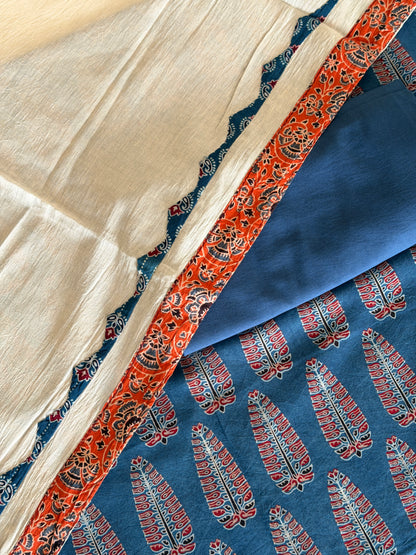 Ajrakh Suit Set with Appliqué Patchwork Dupatta