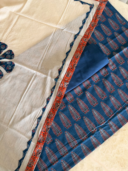 Ajrakh Suit Set with Appliqué Patchwork Dupatta