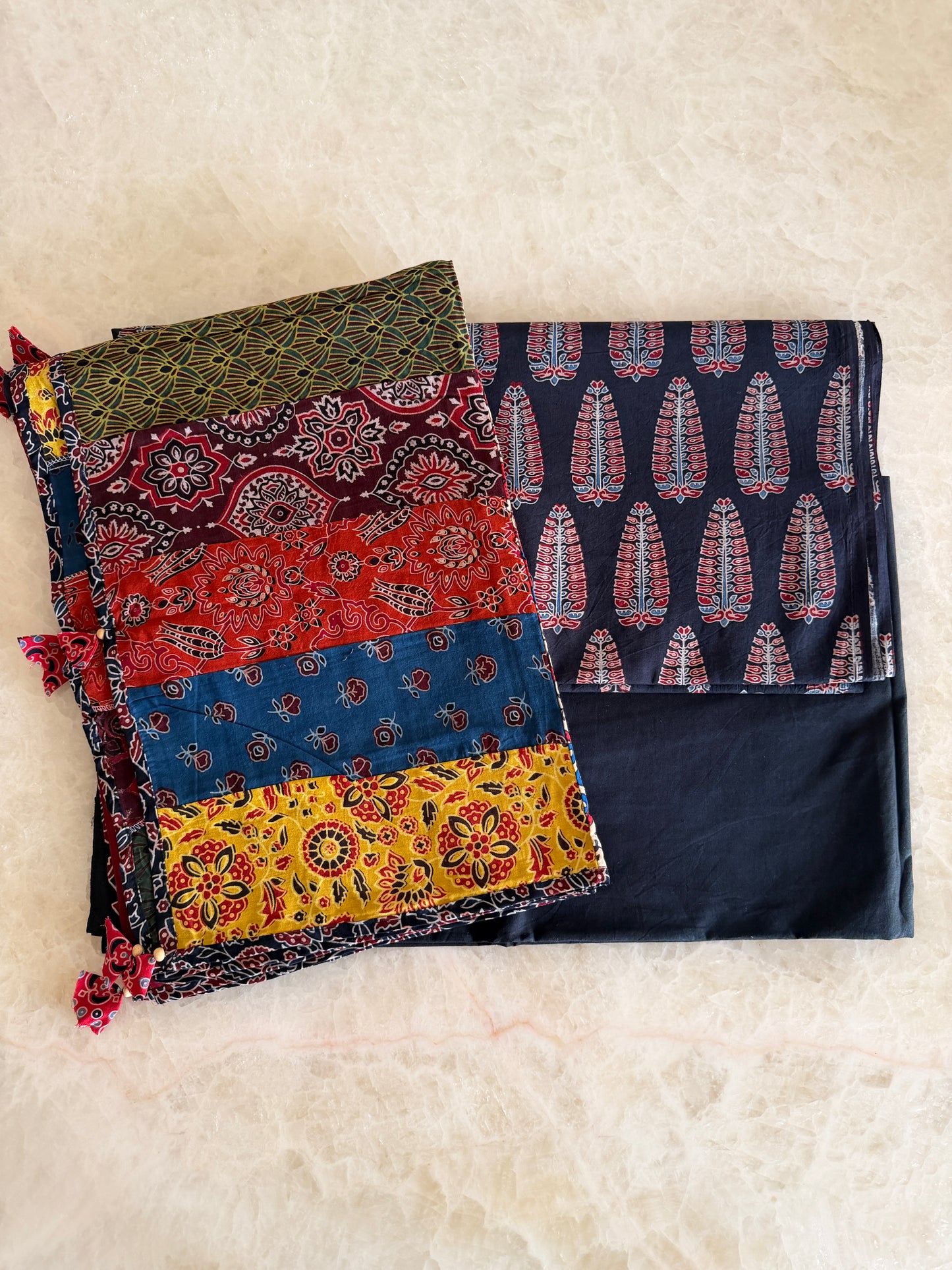 Ajrakh Suit Set with Appliqué Patchwork Dupatta