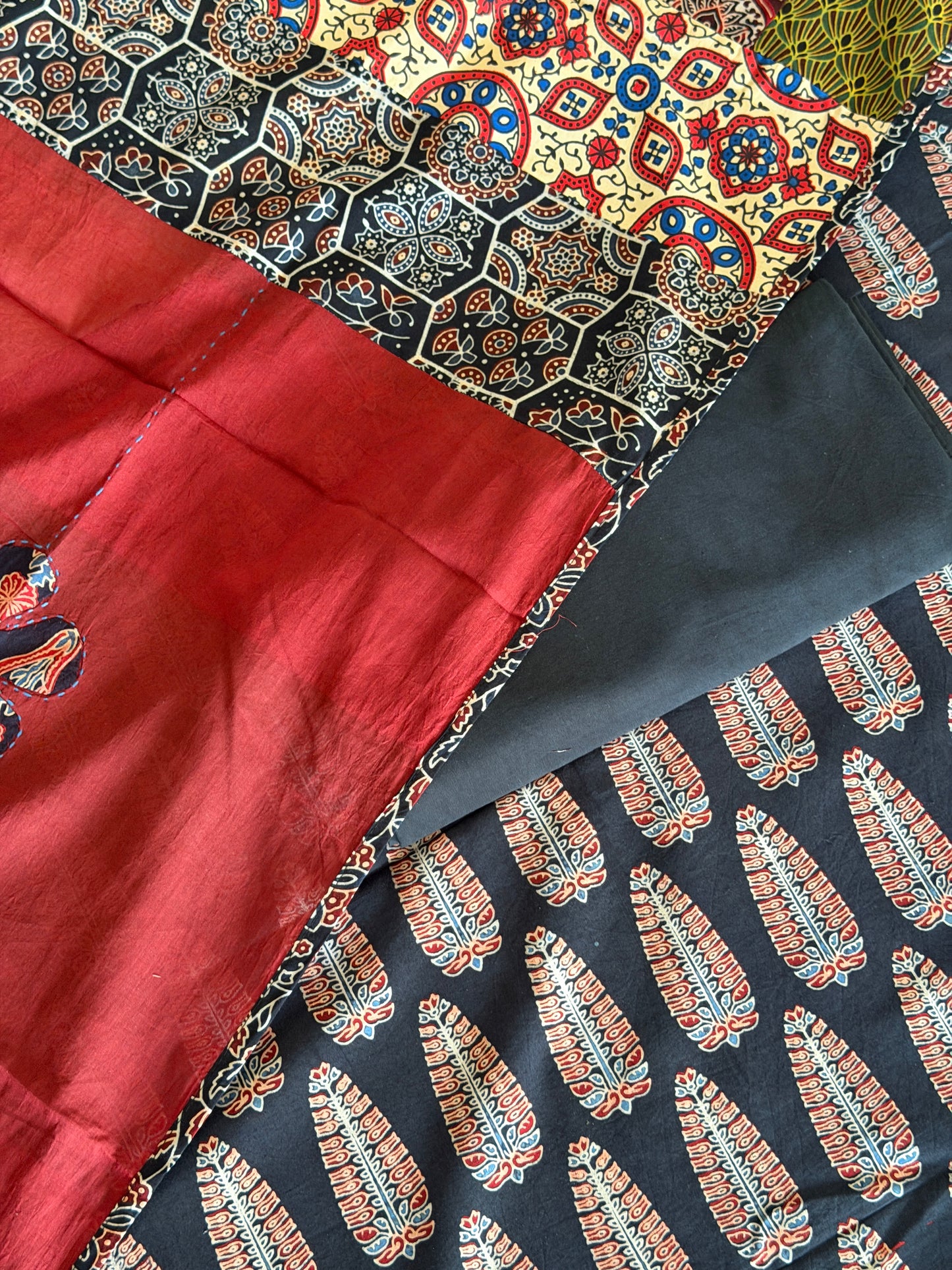 Ajrakh Suit Set with Appliqué Patchwork Dupatta