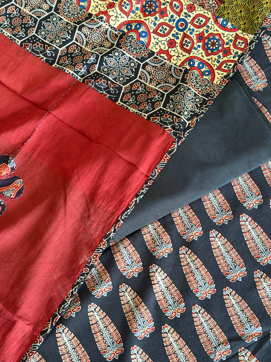 Ajrakh Suit Set with Appliqué Patchwork Dupatta