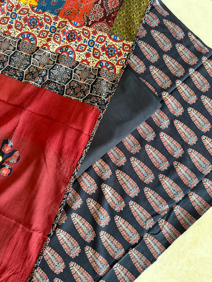 Ajrakh Suit Set with Appliqué Patchwork Dupatta