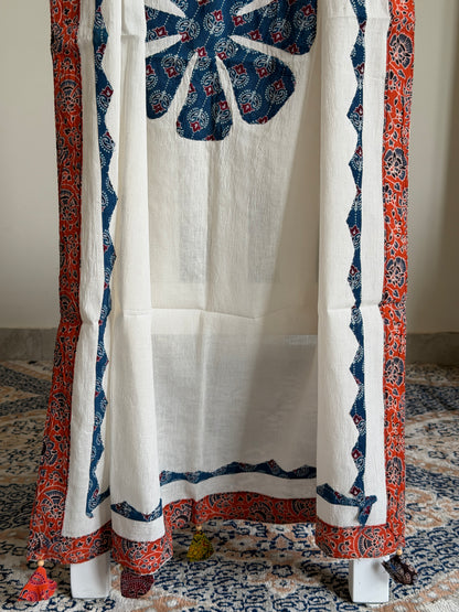 Ajrakh Suit Set with Appliqué Patchwork Dupatta