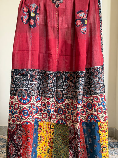 Ajrakh Suit Set with Appliqué Patchwork Dupatta