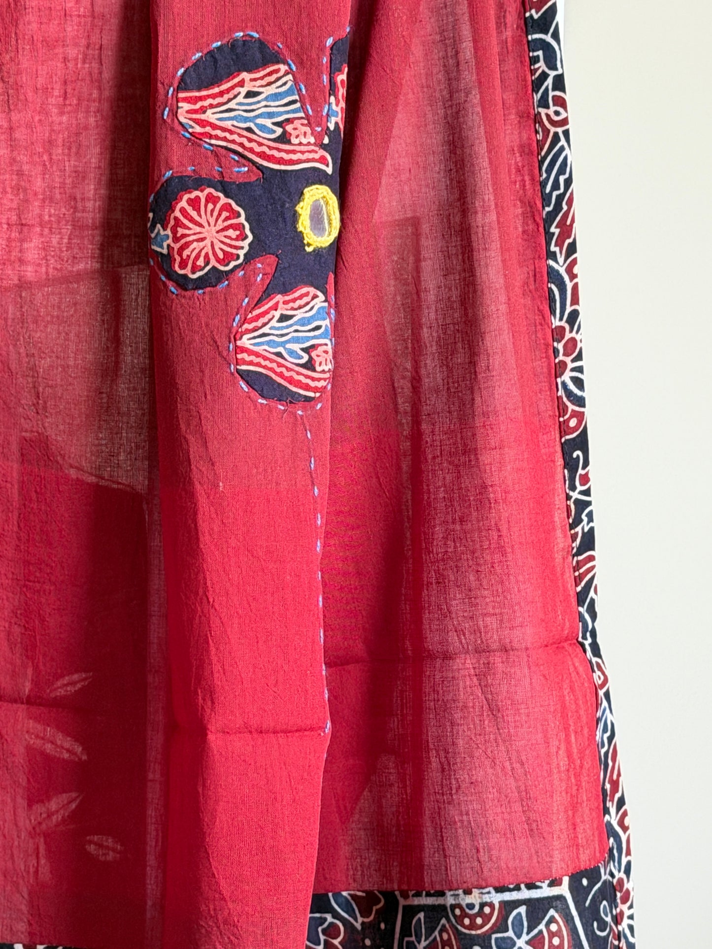 Ajrakh Suit Set with Appliqué Patchwork Dupatta