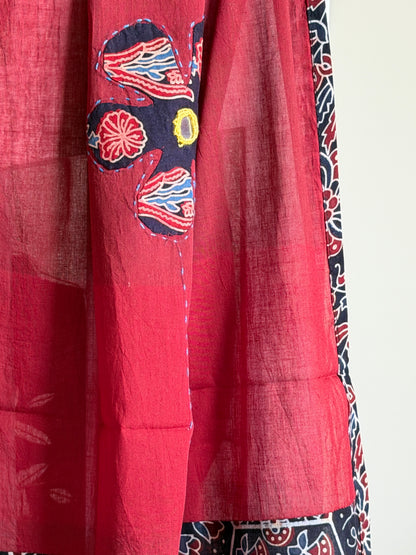 Ajrakh Suit Set with Appliqué Patchwork Dupatta