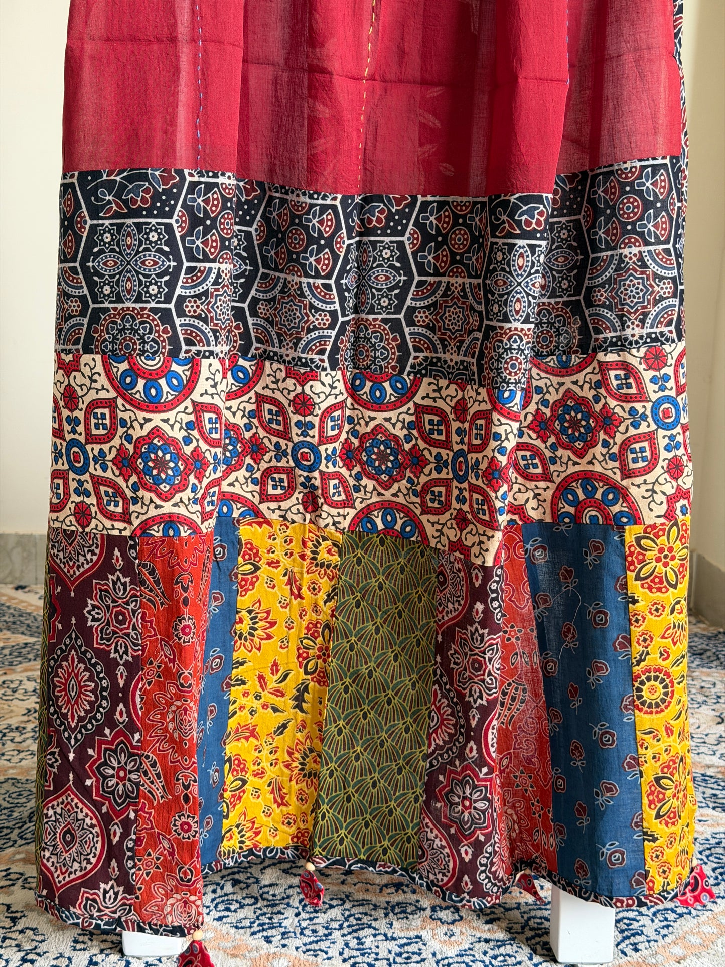 Ajrakh Suit Set with Appliqué Patchwork Dupatta