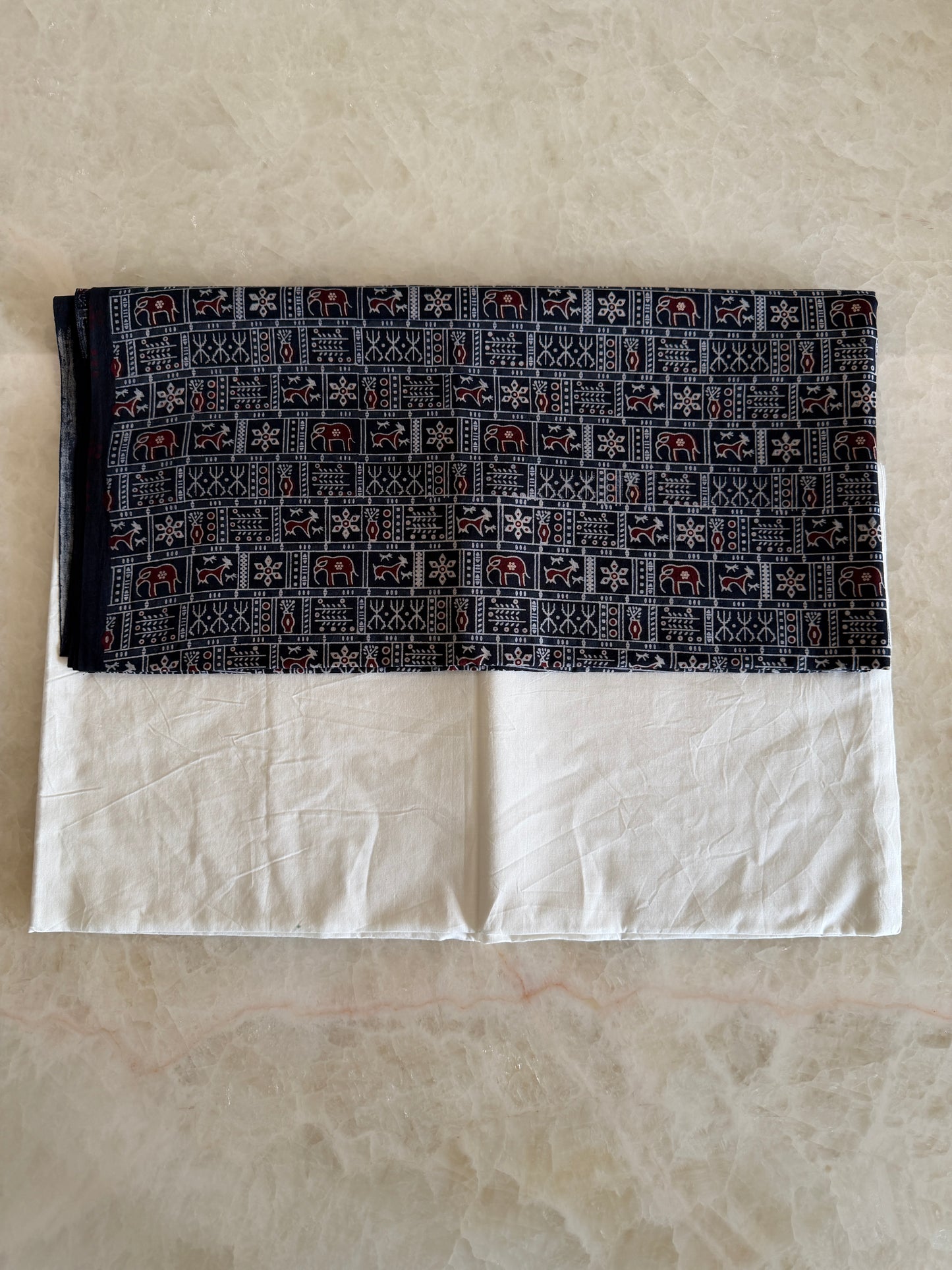 Ajrakh Suit Set with Appliqué Patchwork Dupatta