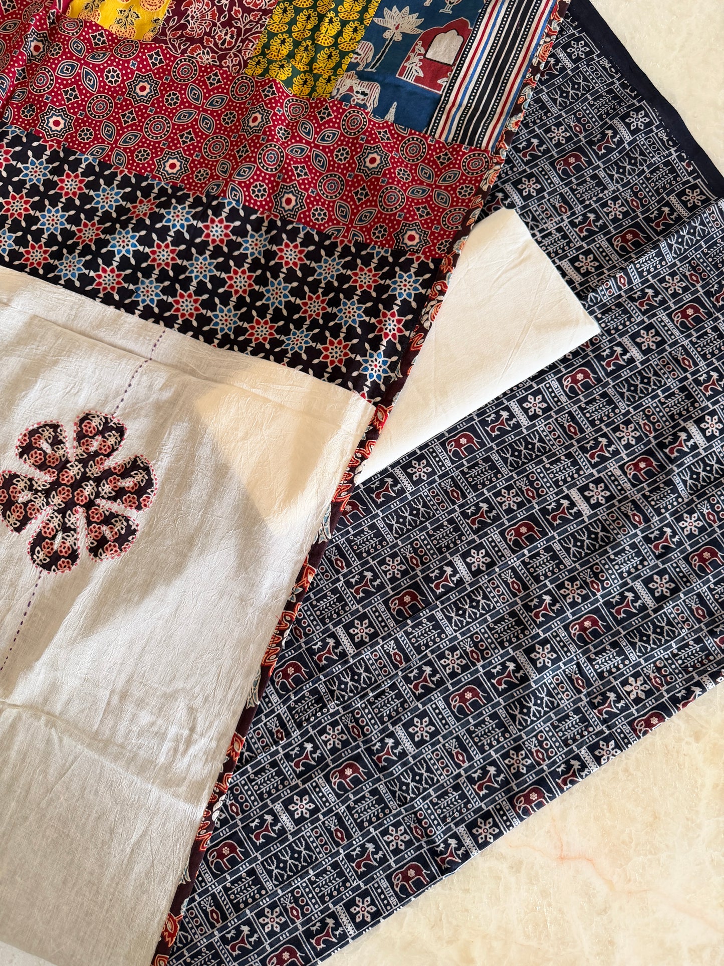 Ajrakh Suit Set with Appliqué Patchwork Dupatta