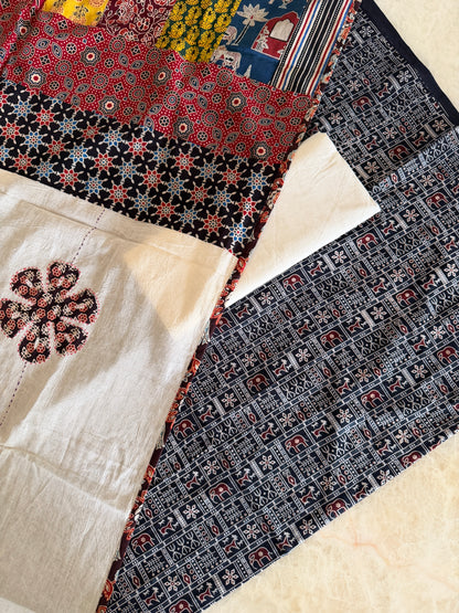 Ajrakh Suit Set with Appliqué Patchwork Dupatta