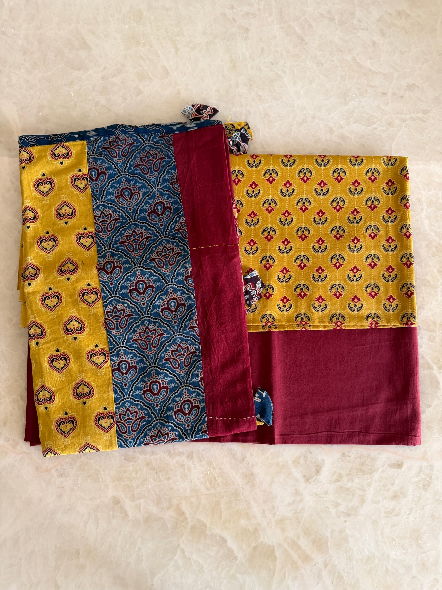 Ajrakh Suit Set with Appliqué Patchwork Dupatta