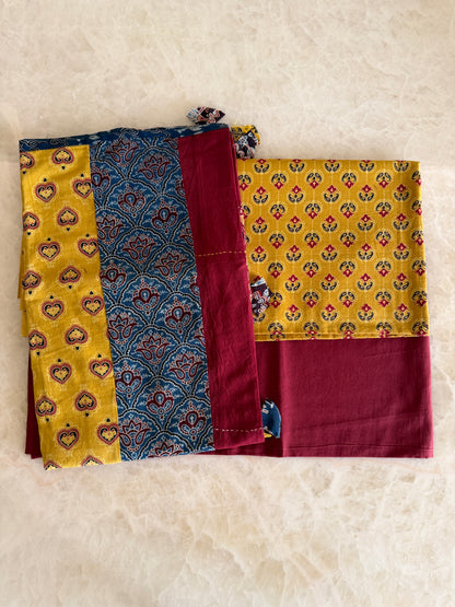 Ajrakh Suit Set with Appliqué Patchwork Dupatta