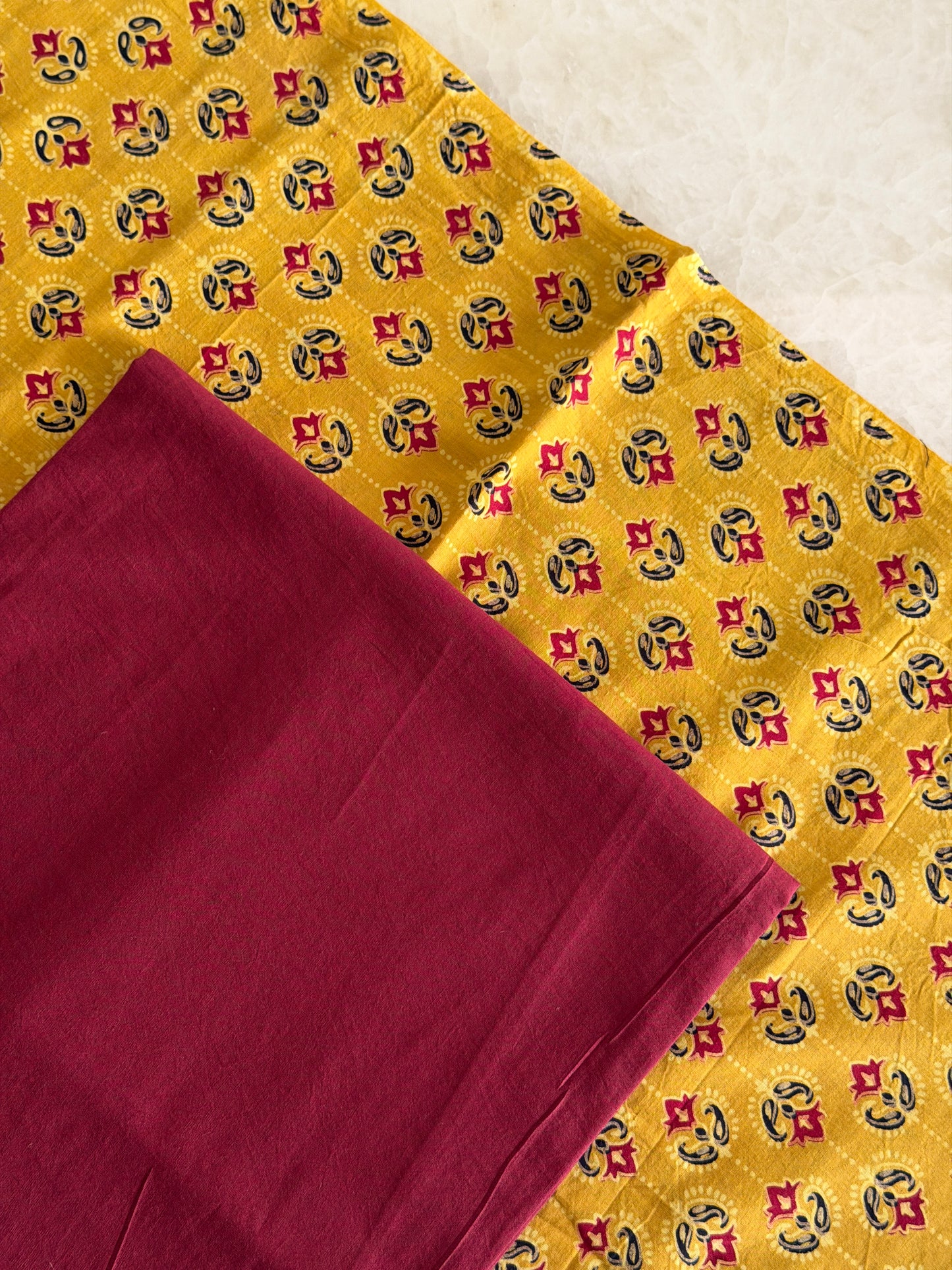 Ajrakh Suit Set with Appliqué Patchwork Dupatta