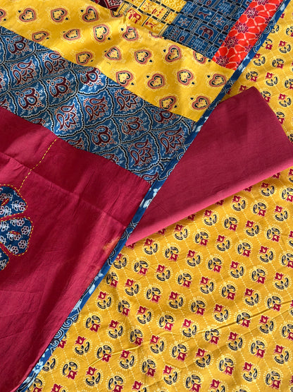 Ajrakh Suit Set with Appliqué Patchwork Dupatta
