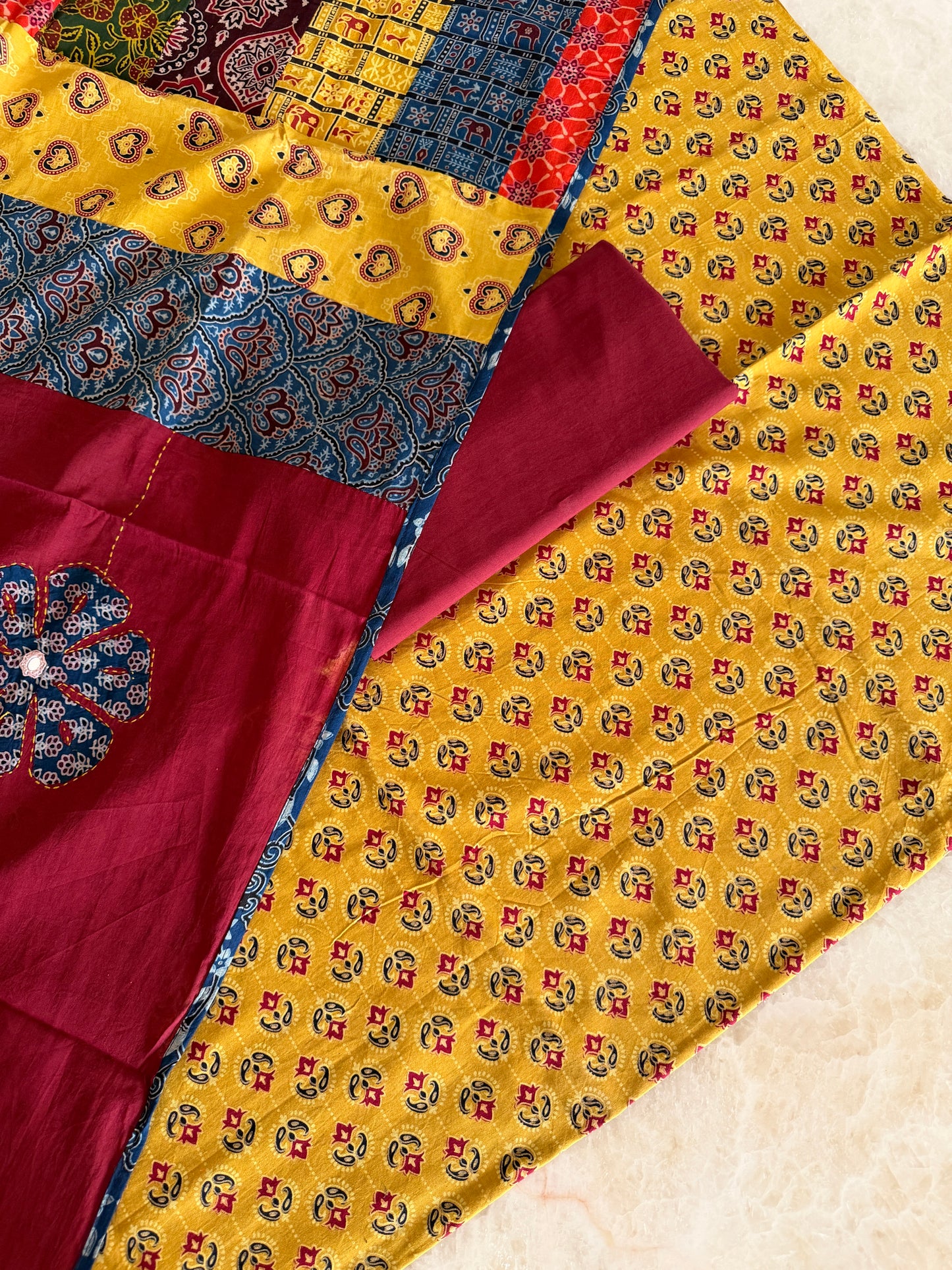 Ajrakh Suit Set with Appliqué Patchwork Dupatta