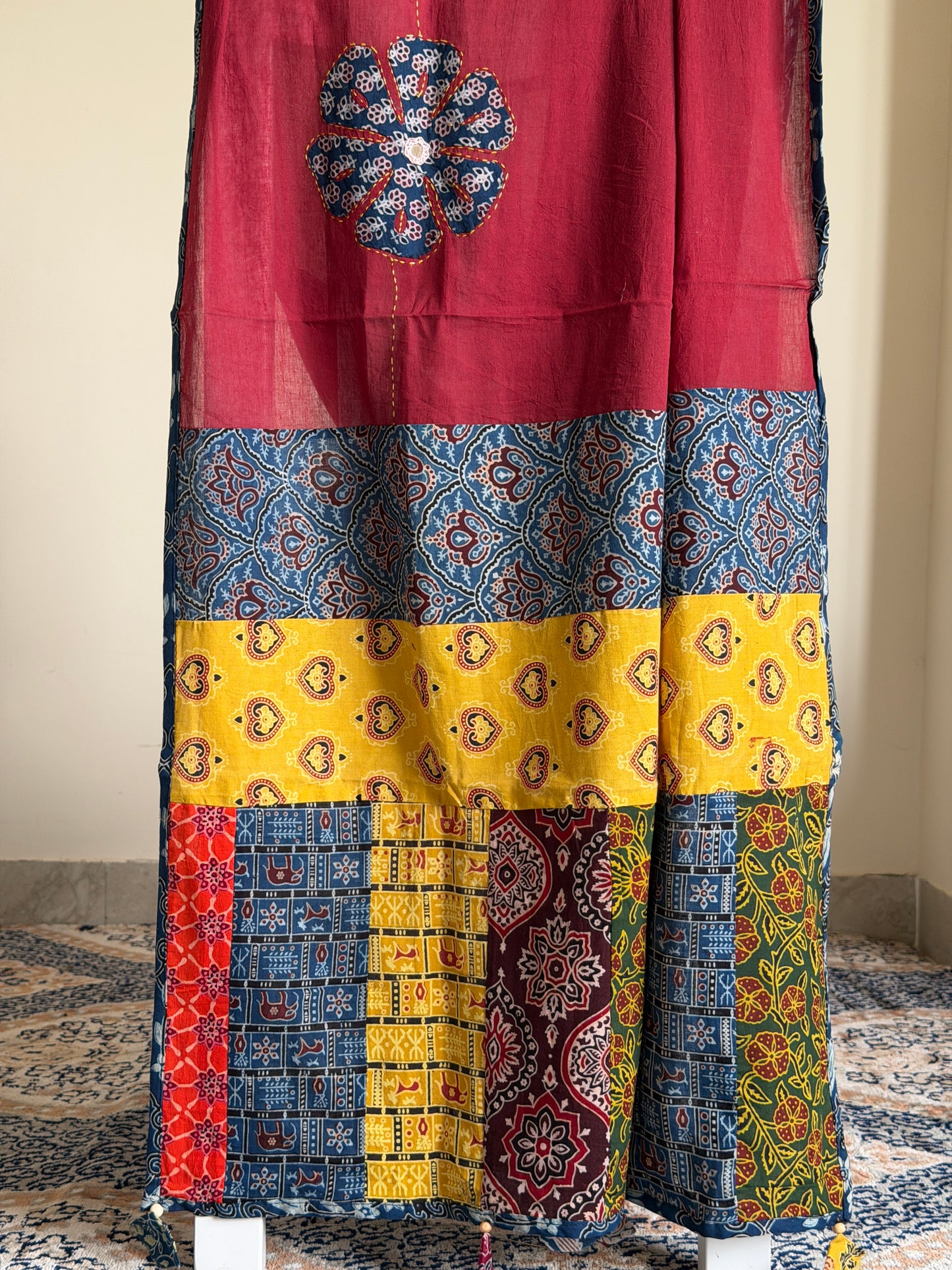 Ajrakh Suit Set with Appliqué Patchwork Dupatta
