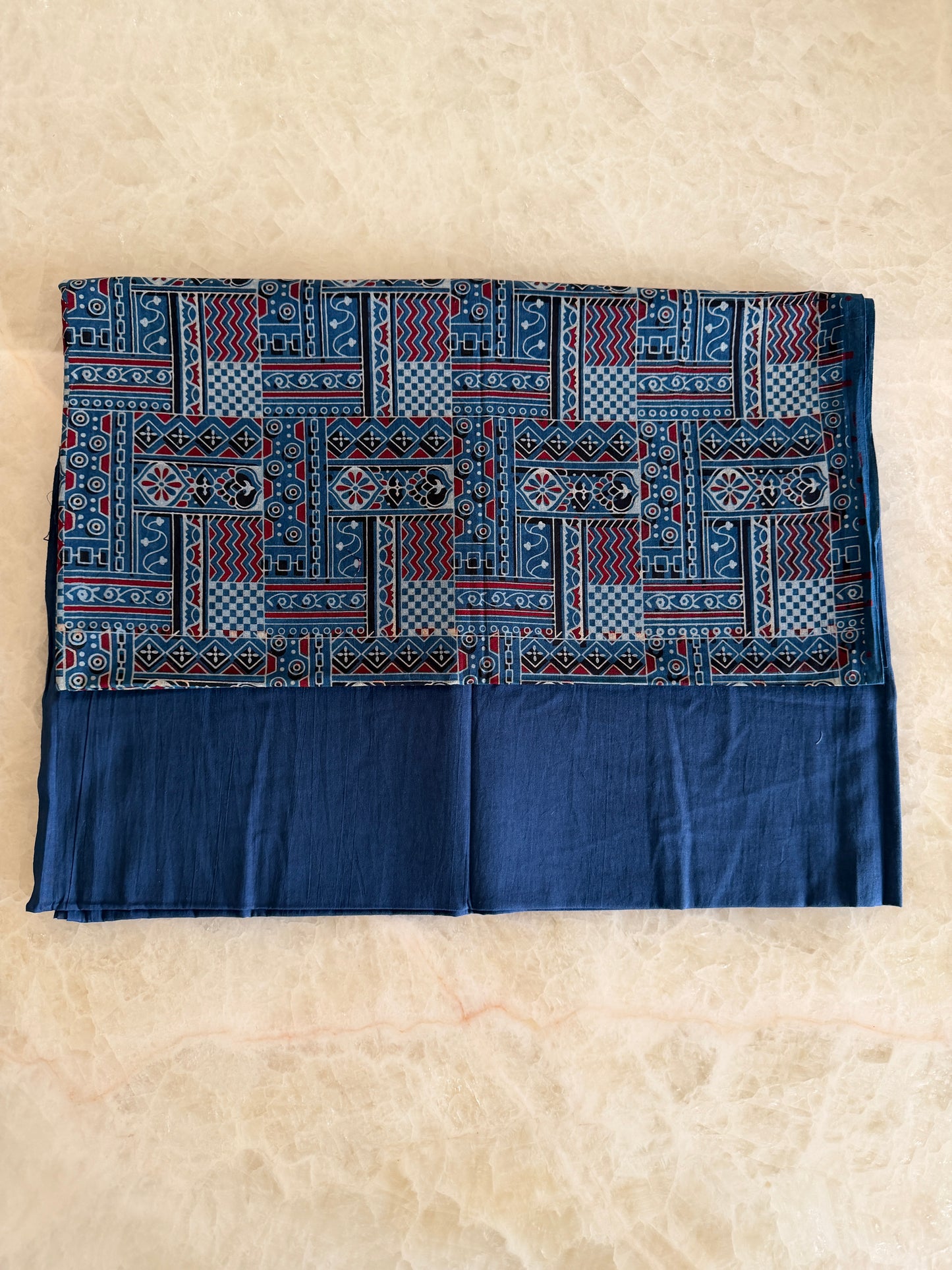 Ajrakh Suit Set with Appliqué Patchwork Dupatta