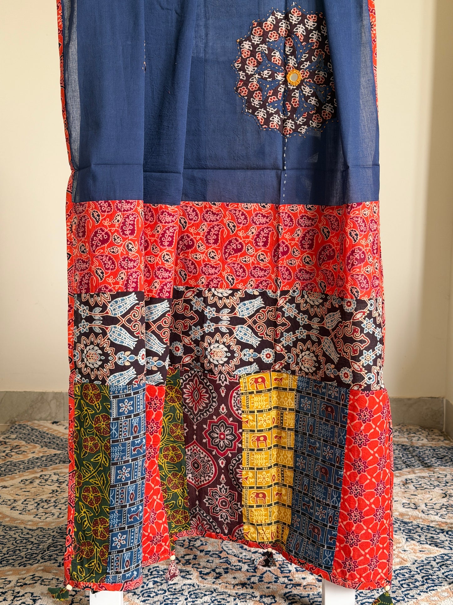 Ajrakh Suit Set with Appliqué Patchwork Dupatta
