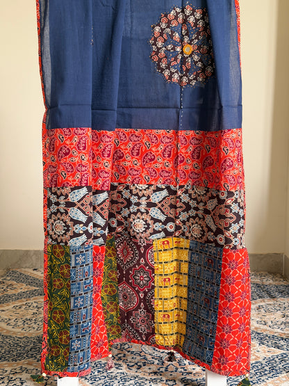 Ajrakh Suit Set with Appliqué Patchwork Dupatta