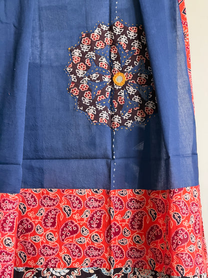 Ajrakh Suit Set with Appliqué Patchwork Dupatta