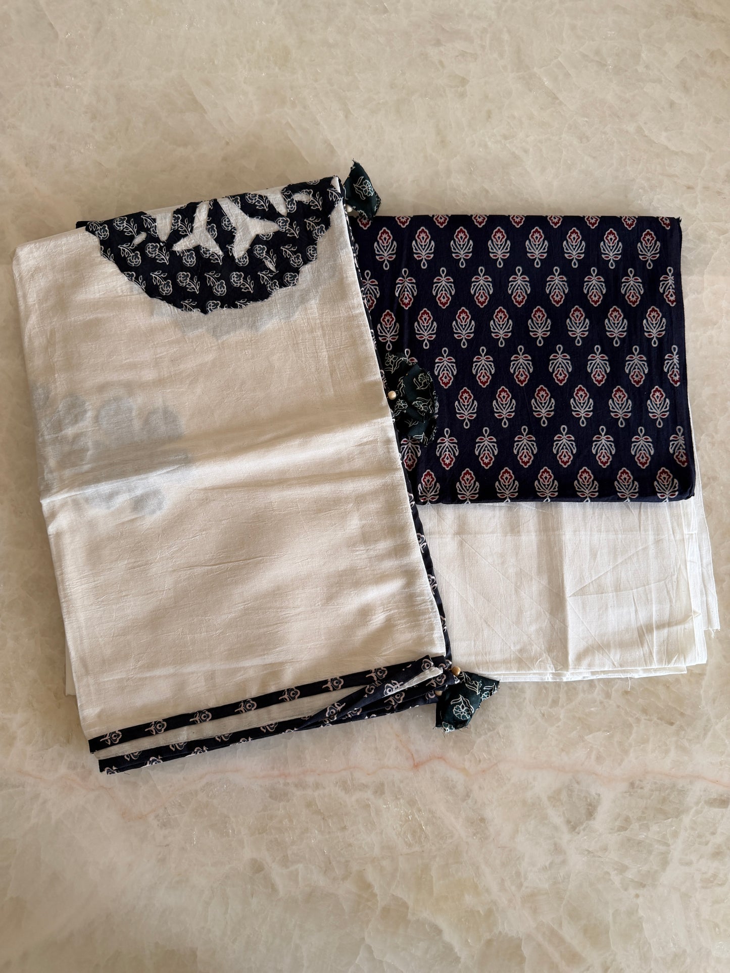 Ajrakh Suit Set with Appliqué Patchwork Dupatta