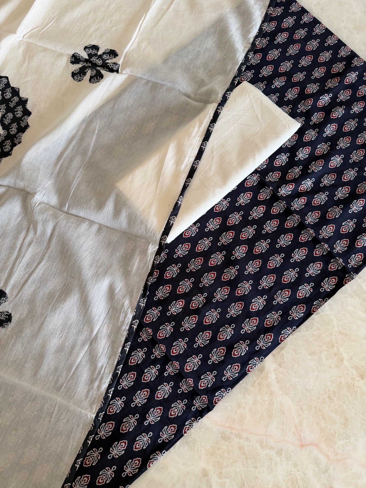 Ajrakh Suit Set with Appliqué Patchwork Dupatta