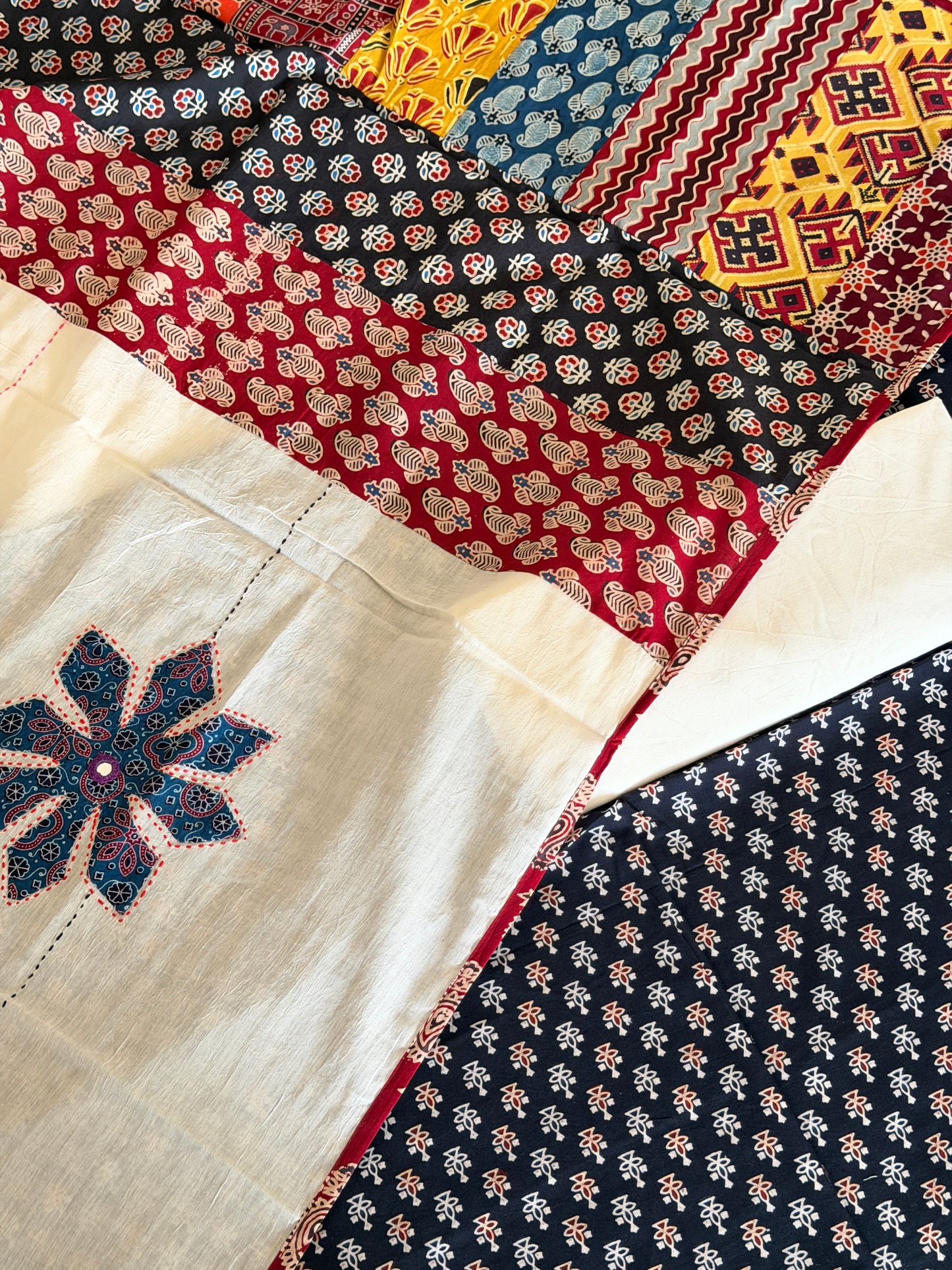 Ajrakh Suit Set with Appliqué Patchwork Dupatta