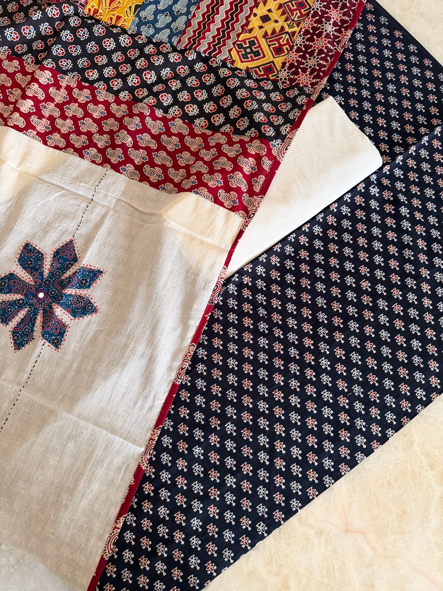 Ajrakh Suit Set with Appliqué Patchwork Dupatta