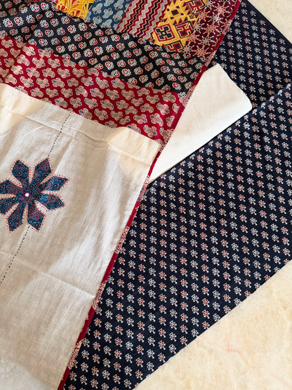 Ajrakh Suit Set with Appliqué Patchwork Dupatta